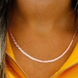 NEW 18k Rose Gold Over Sterling Silvern Braided Herringbone Necklace